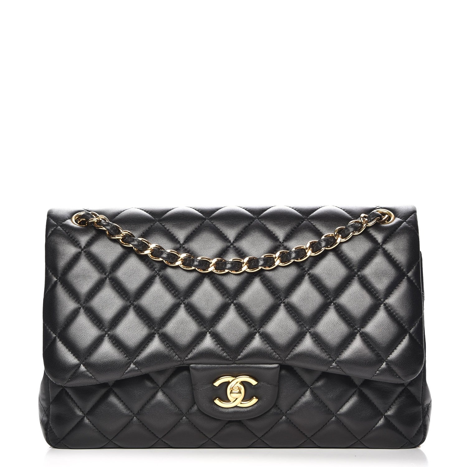Chanel Lambskin Quilted Jumbo Double Flap Black 1 of 7