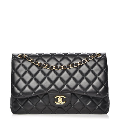 Chanel Lambskin Quilted Jumbo Double Flap Black 1 of 7