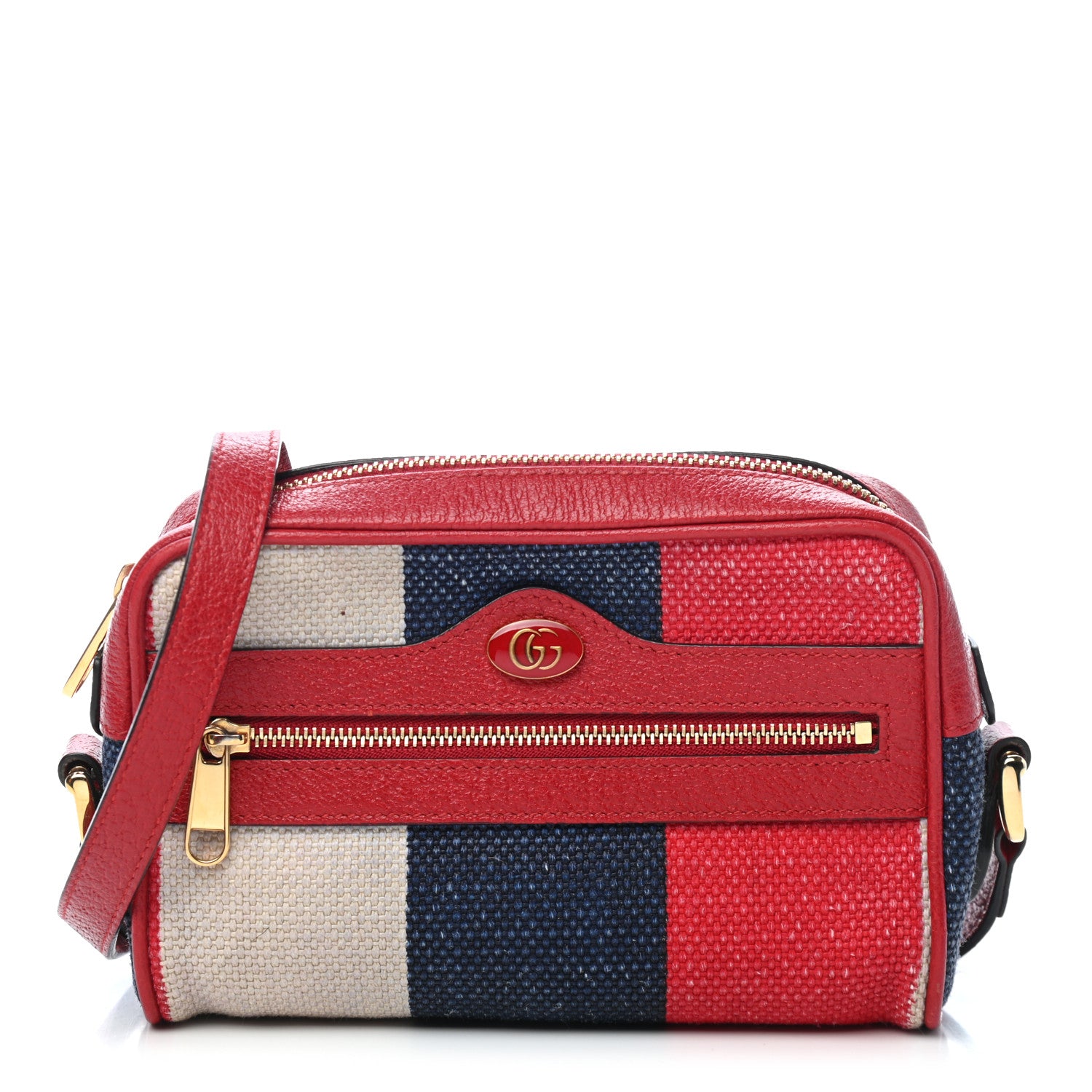 Gucci Canvas Sylvie Stripe Mini Ophidia Camera Bag Mystic White Hibiscus Red Maritime 1 of 9