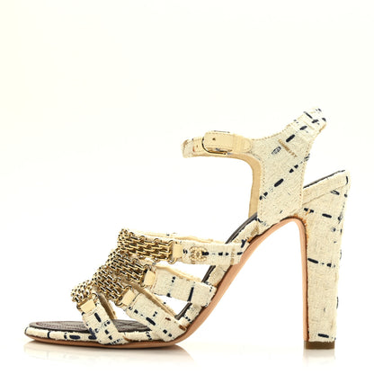 Chanel Metallic Tweed Gladiator Chain Sandals 41 Beige 1 of 8