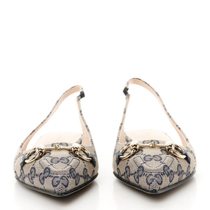 Gucci Monogram Horsebit Womens Slingback Ballet Flat 36.5 Beige Blue 5 of 20