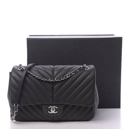 Chanel Caviar Chevron Quilted Large Puffy CC Flap Black 11 of 11