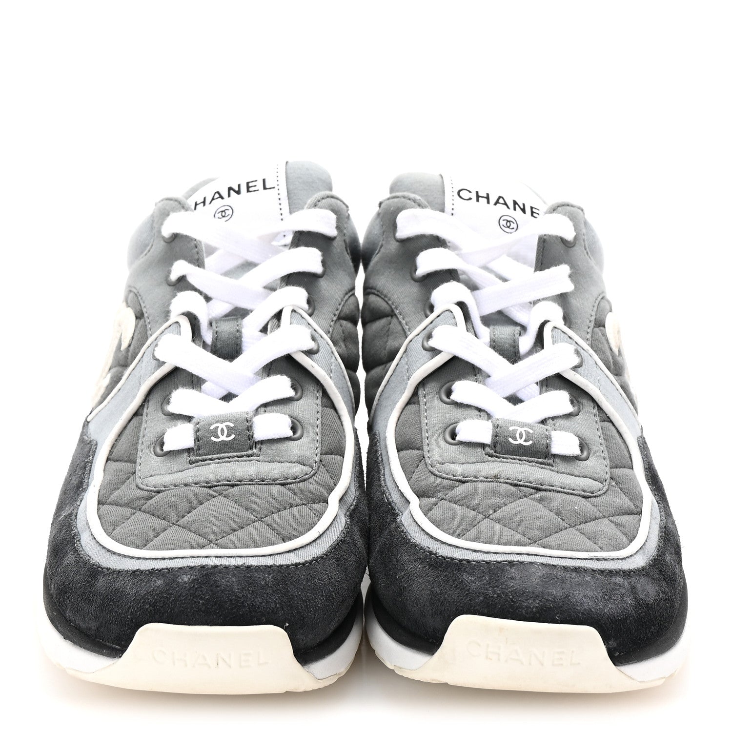 Chanel Fabric Suede Calfskin Quilted CC Sneakers 40 Dark Grey 3 of 10