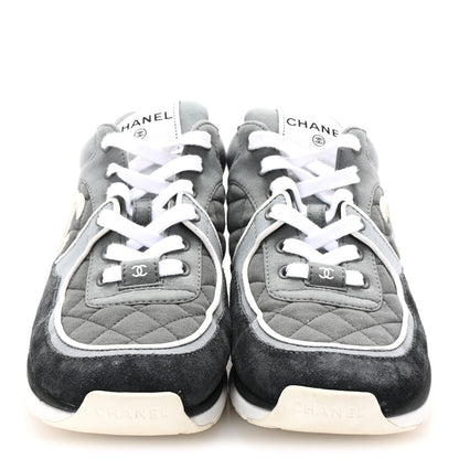 Chanel Fabric Suede Calfskin Quilted CC Sneakers 40 Dark Grey 3 of 10