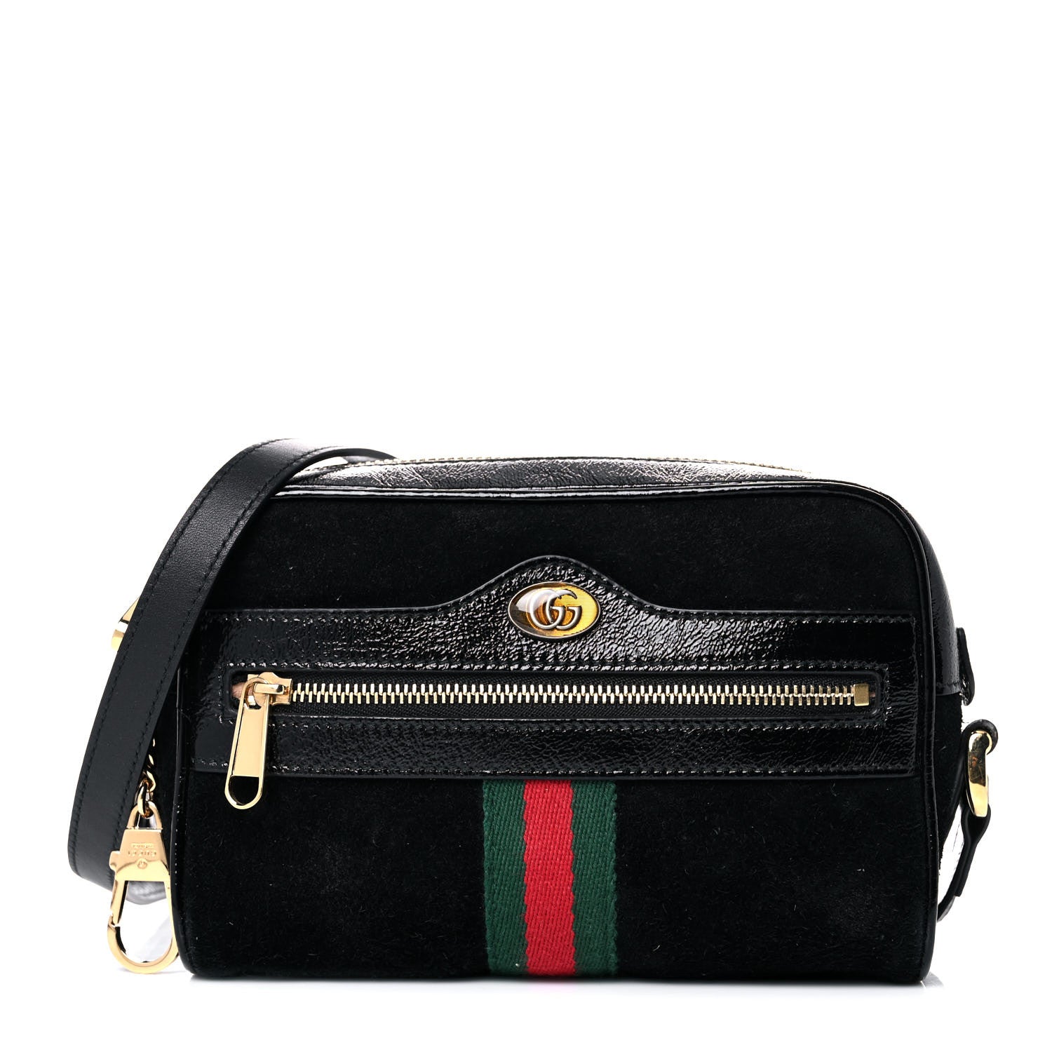 Gucci Suede Patent Web Mini Ophidia Shoulder Bag Black 1 of 14
