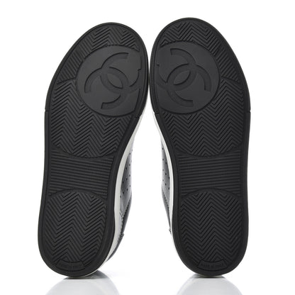 Chanel Calfskin Womens Logo Sneakers 37.5 Black White 5 of 9
