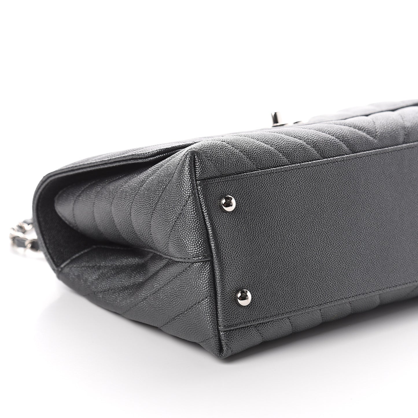 Caviar Chevron Quilted Small Coco Handle Flap Dark Grey