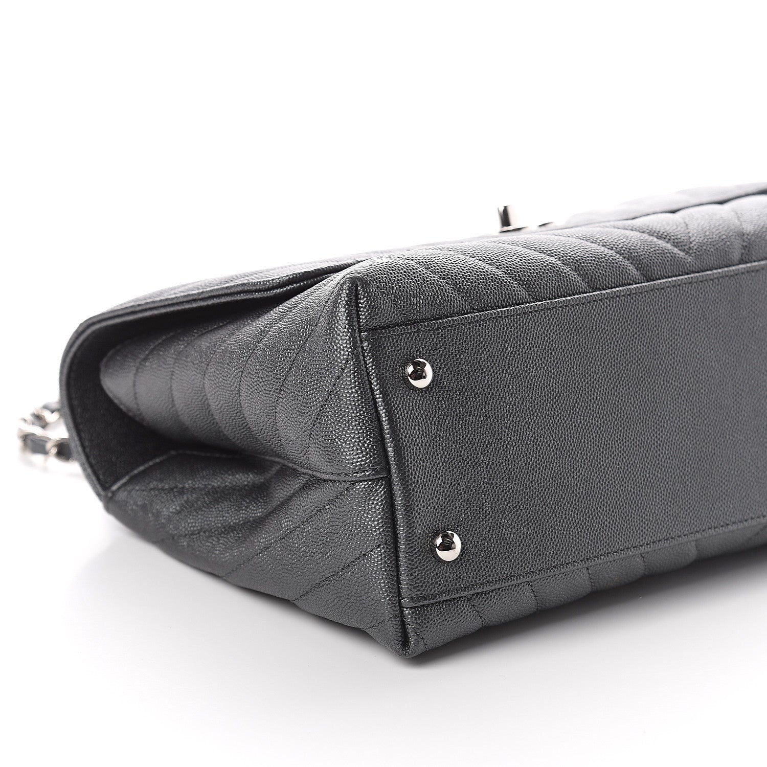 Chanel Caviar Chevron Quilted Small Coco Handle Flap Dark Grey 8 of 9
