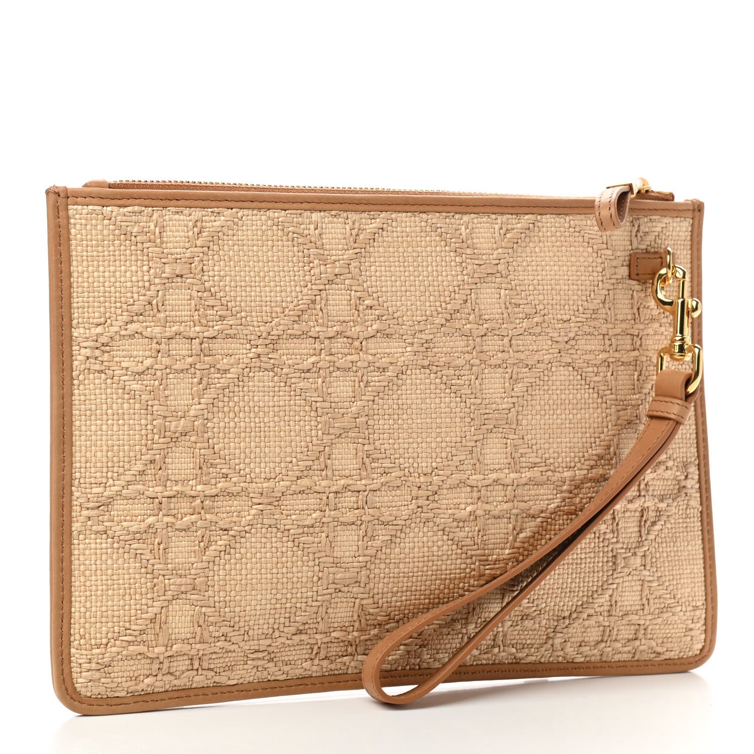Christian Dior Raffia Cannage Medium Caro Daily Zipped Pouch Natural 3 of 11