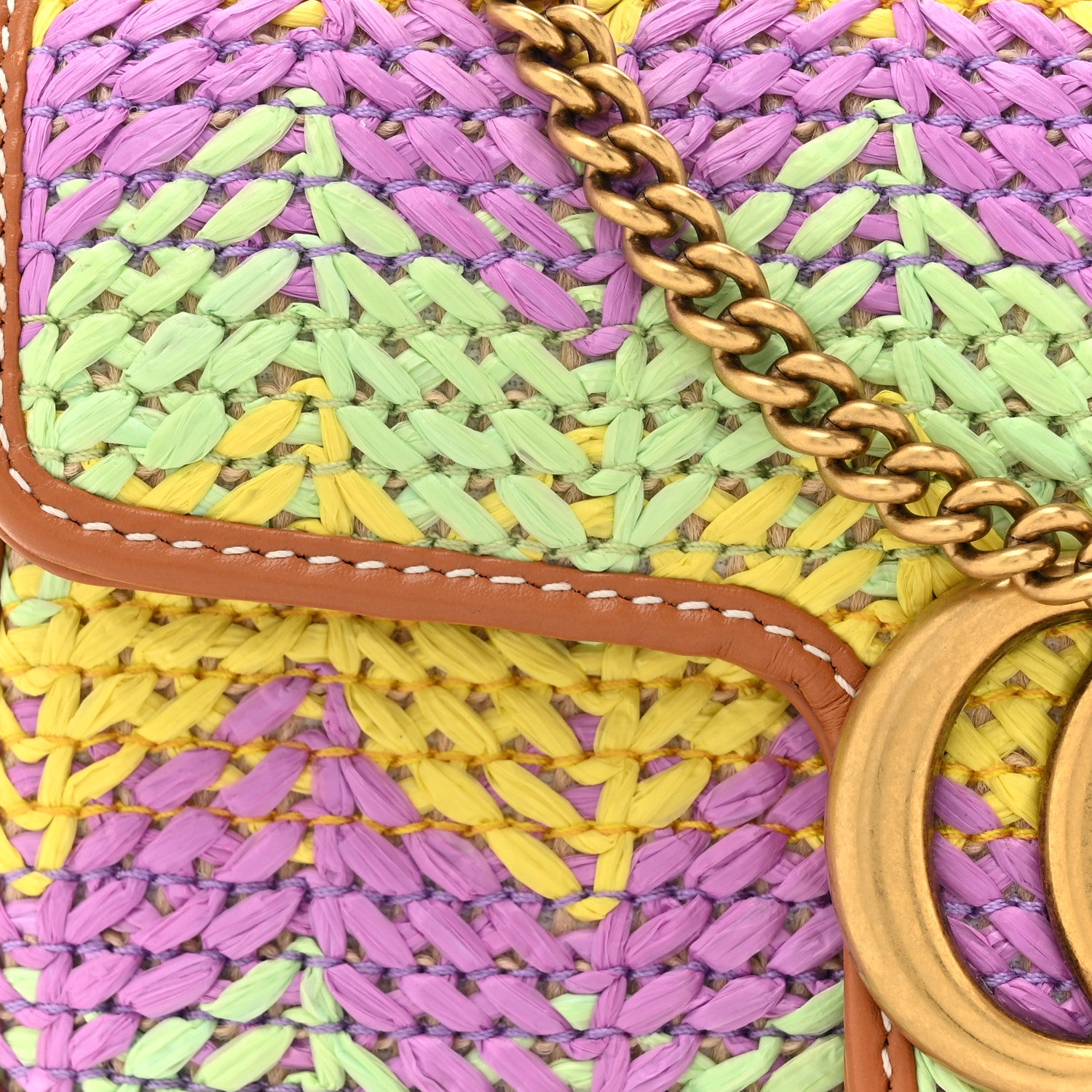 Gucci Woven Raffia Calfskin Super Mini GG Marmont Shoulder Bag Multicolor 8 of 10