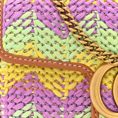 Gucci Woven Raffia Calfskin Super Mini GG Marmont Shoulder Bag Multicolor 8 of 10