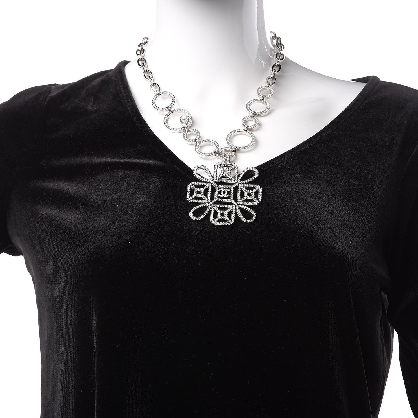 Crystal Strass Cross CC Necklace Silver