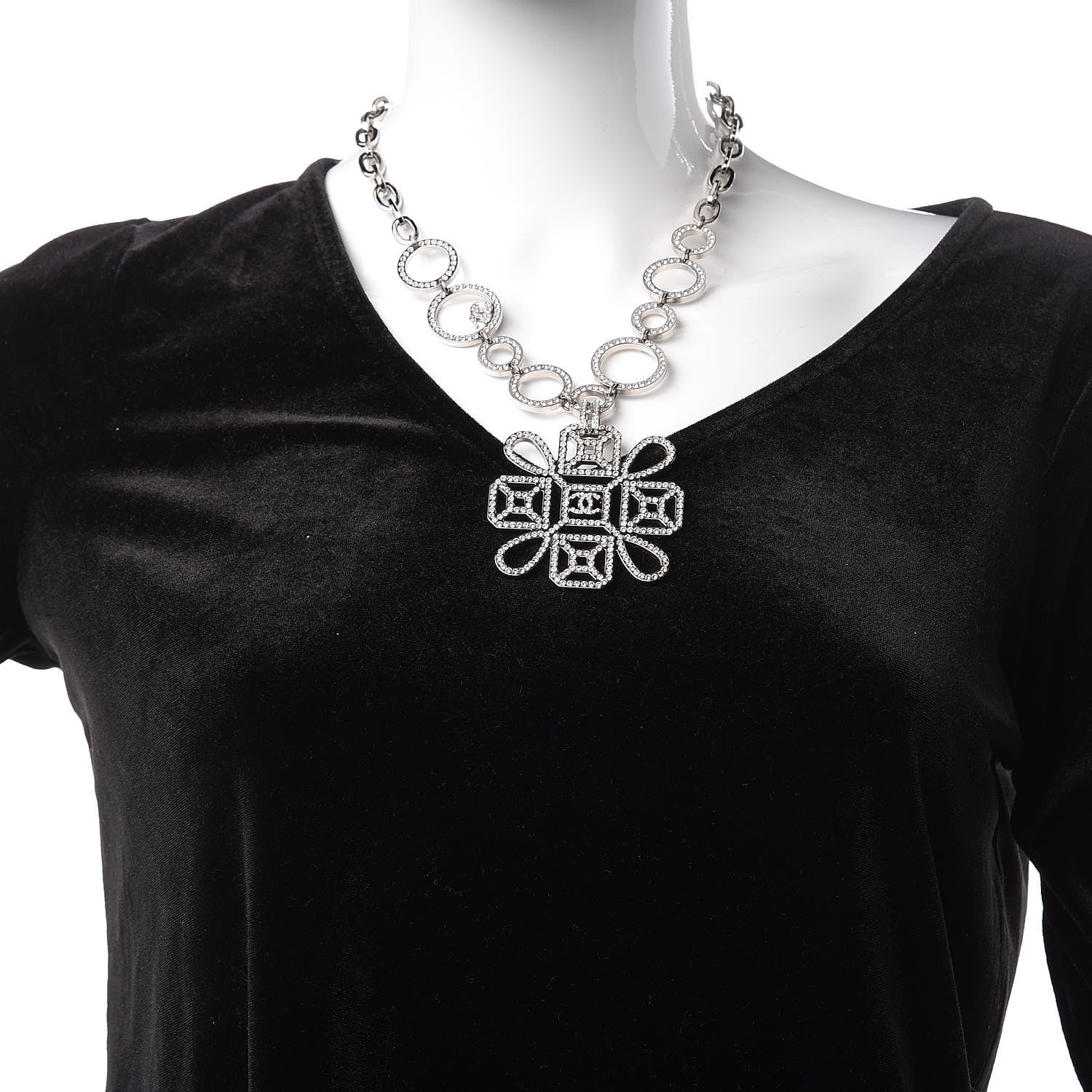 Chanel Crystal Strass Cross CC Necklace Silver 2 of 5