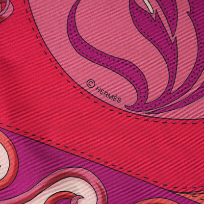Hermes Silk Festival des Amazones Maxi Twilly Fuchsia Rose Indien Corail 6 of 9
