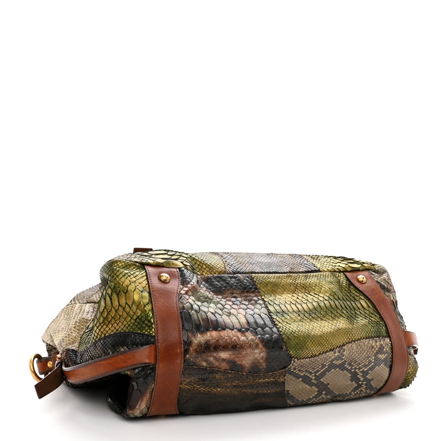Snakeskin Crocodile Patch Shopper Tote Militare