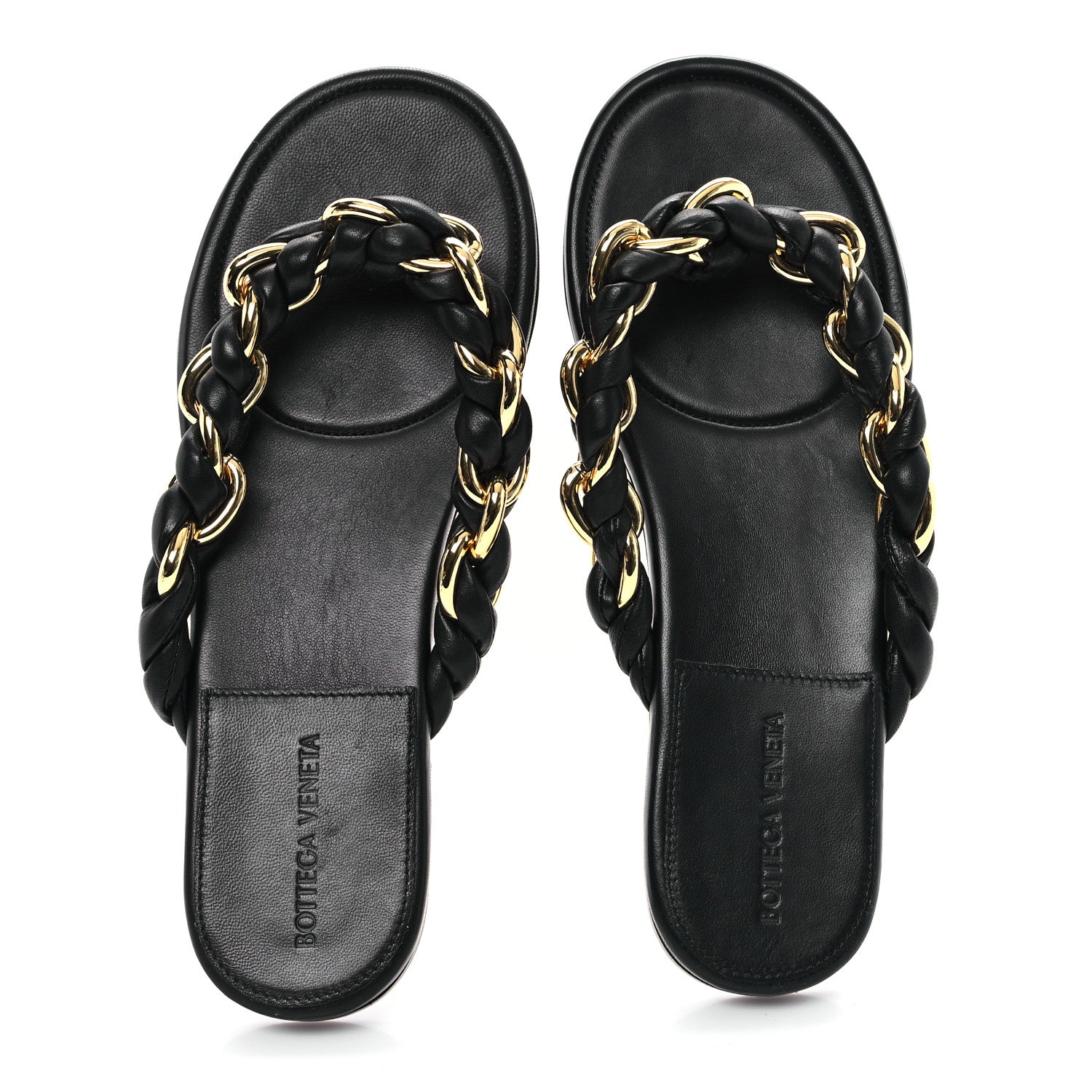 Bottega Veneta Nappa Chain Dot Flat Sandals 39.5 Black 1681686