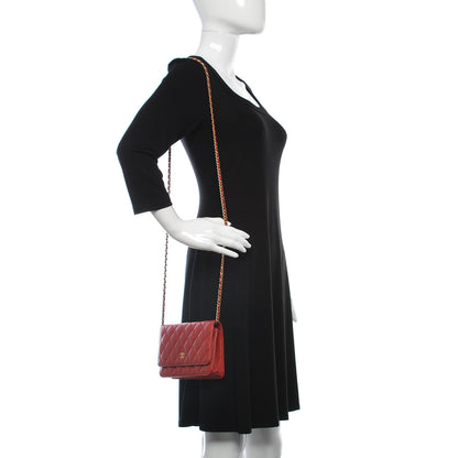 Chanel Lambskin Quilted Wallet On Chain WOC Red 2 of 11
