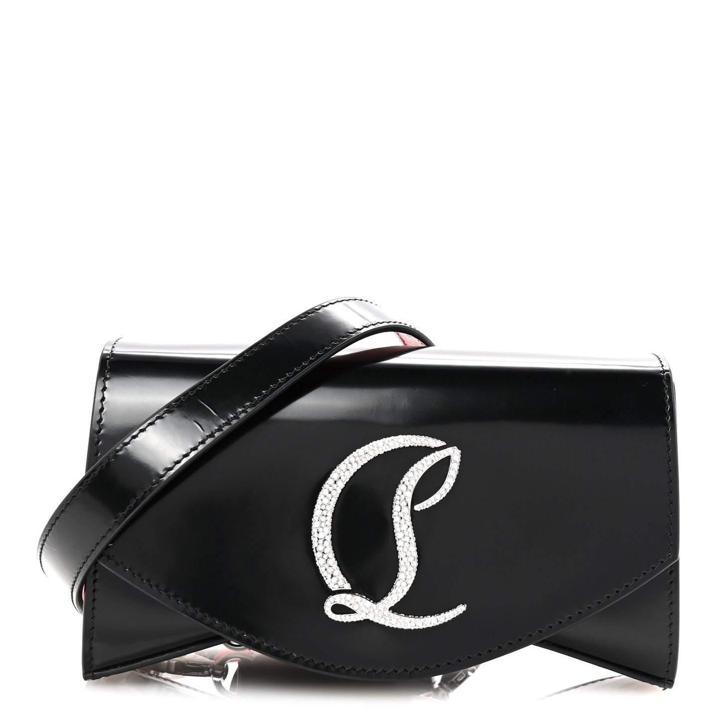 Patent Calfskin Strass Small Loubi54 Crossbody Clutch Black