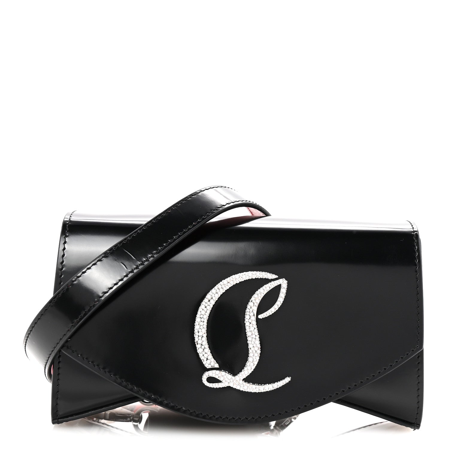 Christian Louboutin Patent Calfskin Strass Small Loubi54 Crossbody Clutch Black 1 of 9