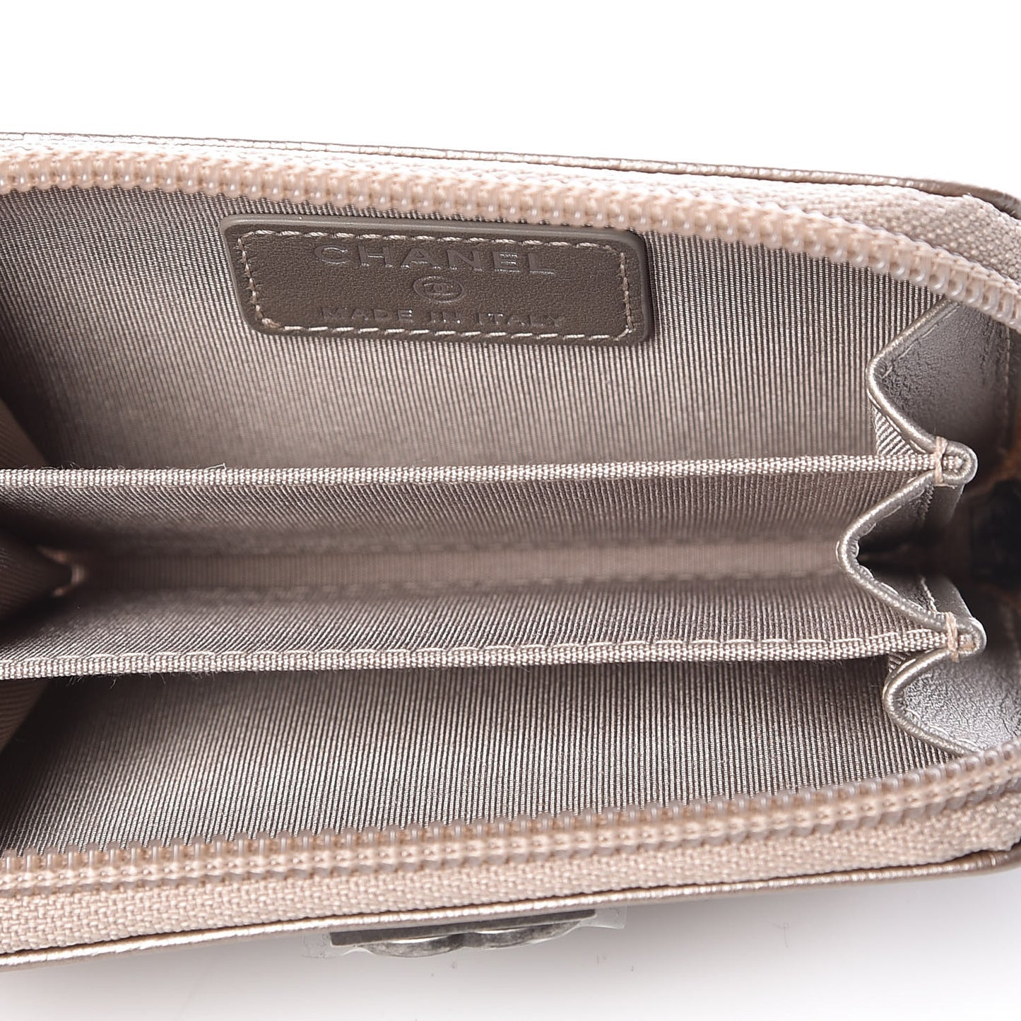 Caviar Quilted Boy Zip Around Coin Purse Wallet Light Gold