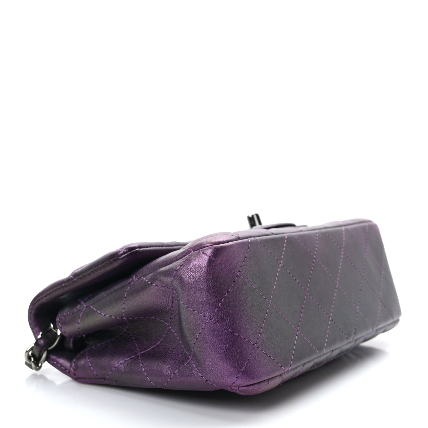 Iridescent Lambskin Quilted Mini Rectangular Flap Dark Purple