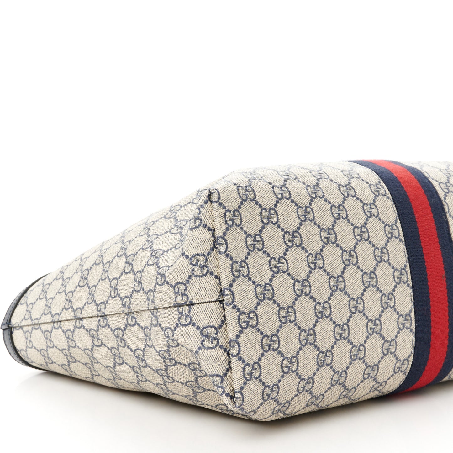 GG Supreme Monogram Textured Calfskin Web Medium Ophidia Shopping Tote Beige Blue