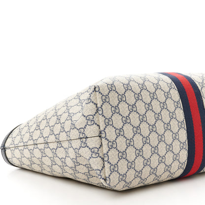 Gucci GG Supreme Monogram Textured Calfskin Web Medium Ophidia Shopping Tote Beige Blue 10 of 11