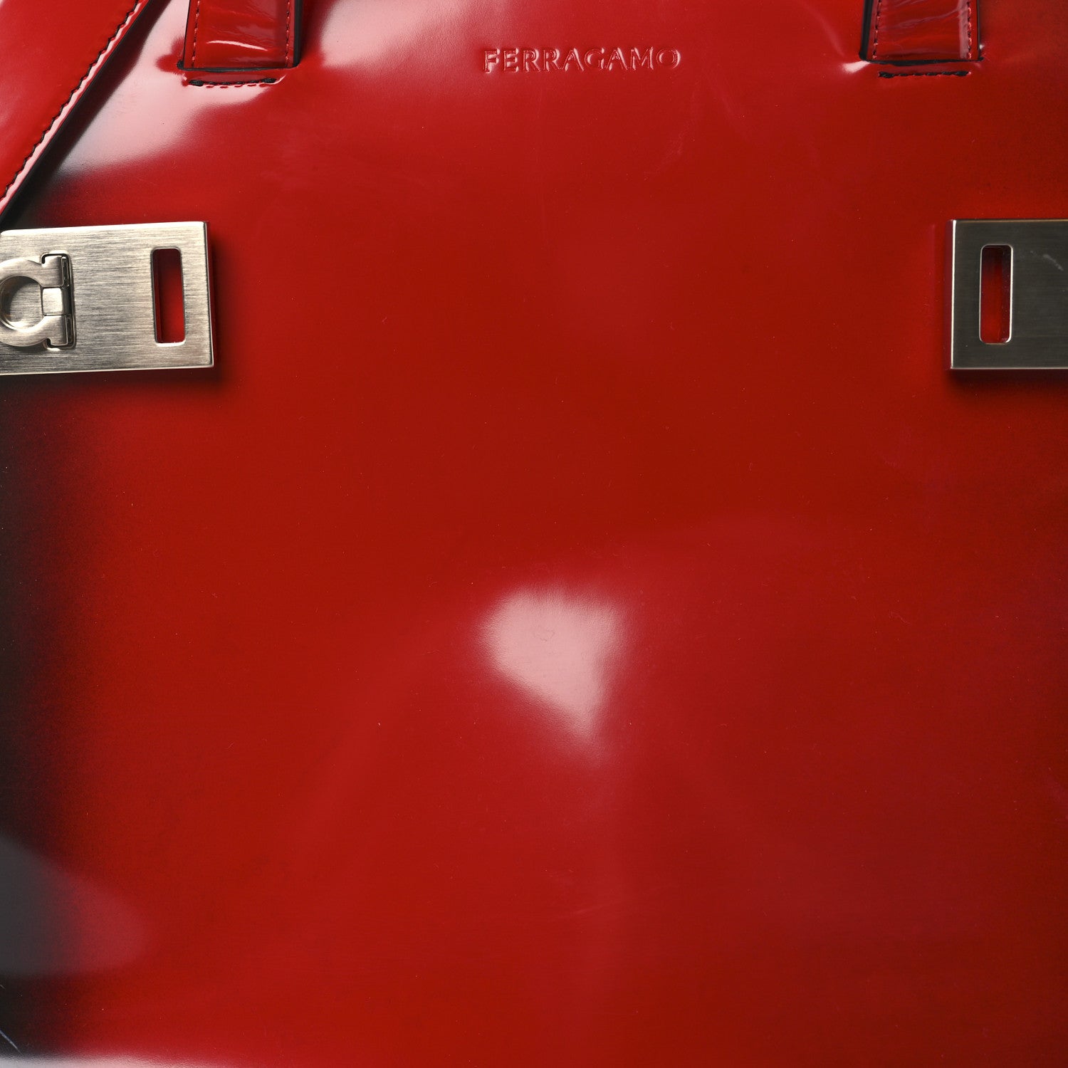 Salvatore Ferragamo Smooth Airbrushed Calfskin XL Gancini Buckles Tote Bag Flame Red Black 8 of 14
