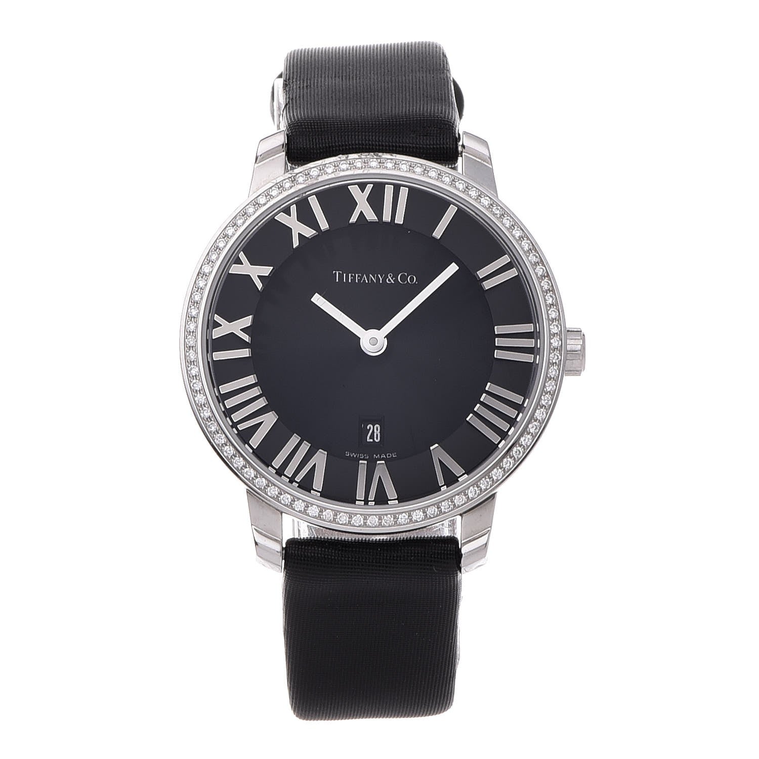 Tiffany Stainless Steel Satin Diamond Bezel 31mm Atlas 2-Hand Quartz Watch Black 1 of 9