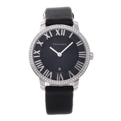 Tiffany Stainless Steel Satin Diamond Bezel 31mm Atlas 2-Hand Quartz Watch Black 1 of 9