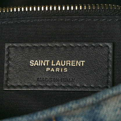 Saint Laurent Denim Quilted Toy Loulou Puffer Monogram Chain Satchel Blue Black 6 of 10
