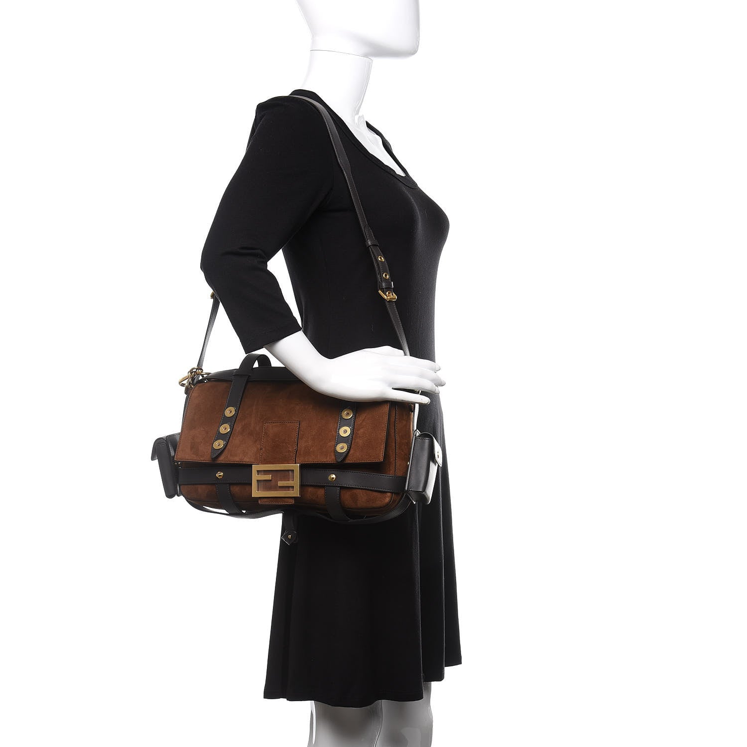 Fendi Suede Large Cage Baguette Marrone Ebano 2 of 10