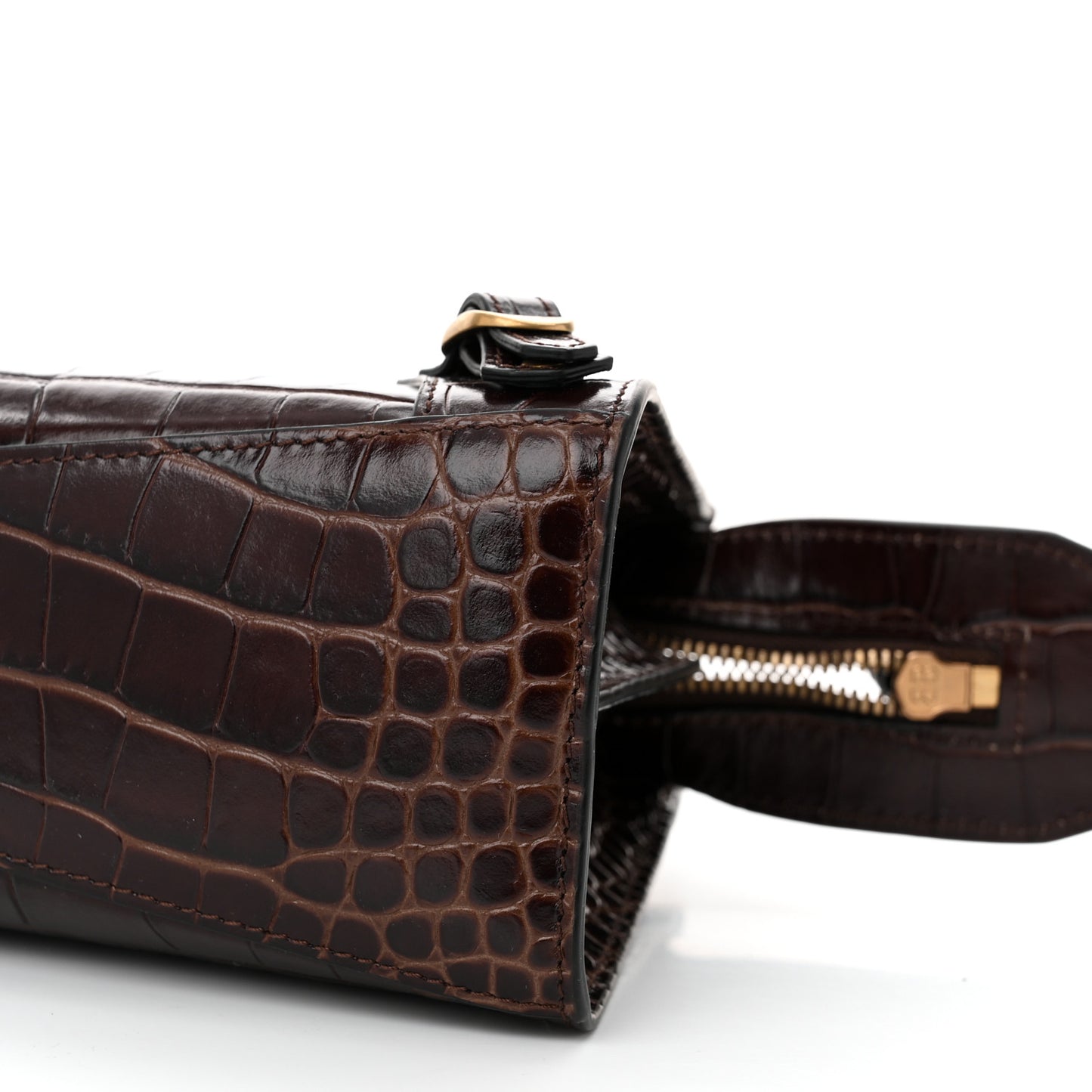 Semi Shiny Calfskin Crocodile Embossed Neo Classic Gold Hardware Mini City Dark Brown