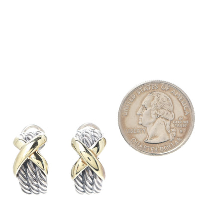 David Yurman Sterling Silver 14K Yellow Gold Cable Classics X Earrings 2 of 4