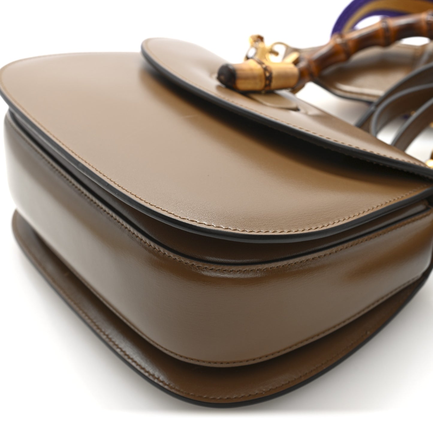 Boarded Dyana Lux Calfskin Web Small Bamboo 1947 Top Handle Bag Brown