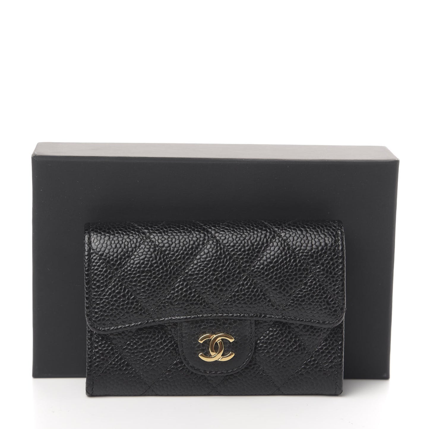 Caviar Quilted Flap Card Holder Black