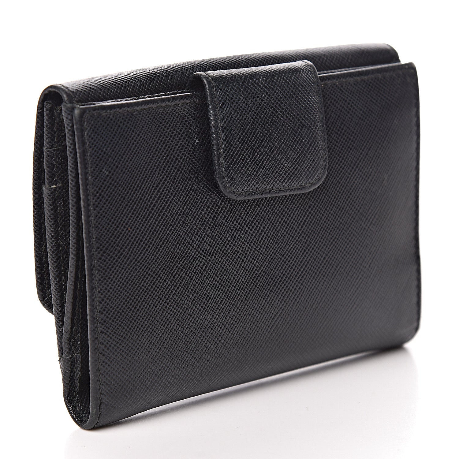Prada Saffiano Metal French Flap Compact Wallet Black 3 of 7