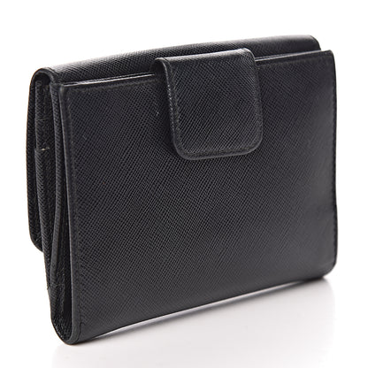 Prada Saffiano Metal French Flap Compact Wallet Black 3 of 7