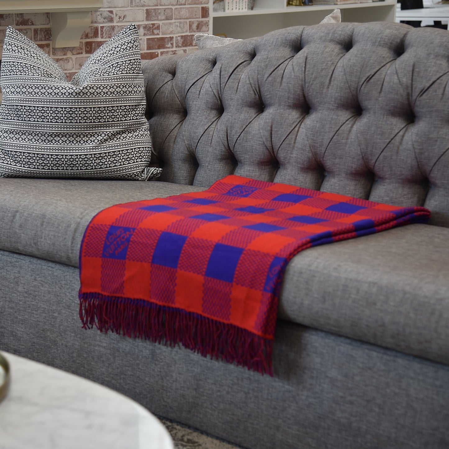 Wool Damier Masai Rug Shawl Rouge