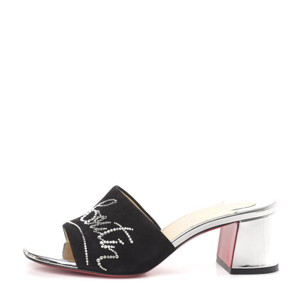 Christian Louboutin Veau Velours Specchio Dear Home 55 Slide Sandals 35.5 Black Crystal 1 of 8