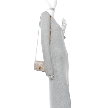 Versace Satin Crystal Medusa Chain Clutch Beige 2 of 10