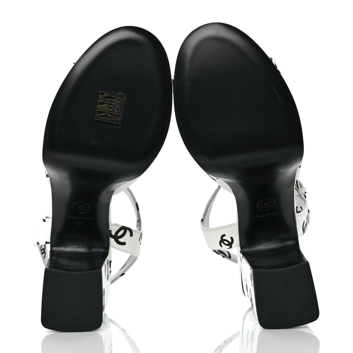 Chanel Printed Lambskin Coco Beach Platform Sandals 40 White Black 5 of 9