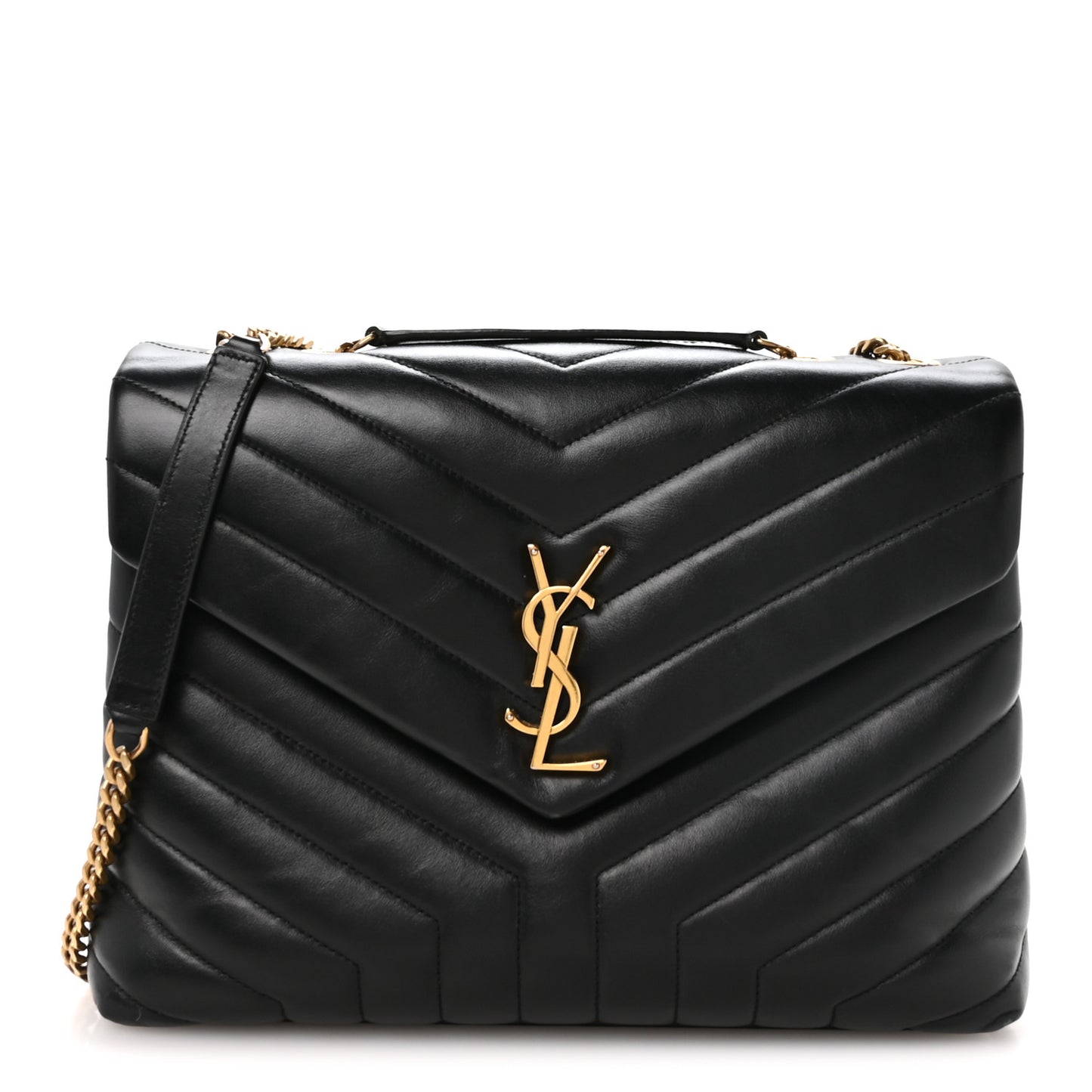 Calfskin Y Quilted Monogram Medium Loulou Chain Satchel Black