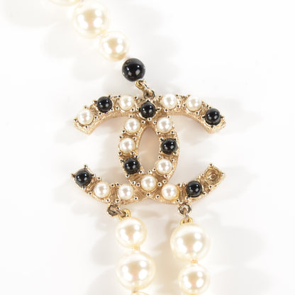 Chanel Irregular Pearl Beaded CC Long Double Strand Necklace Black White 4 of 7