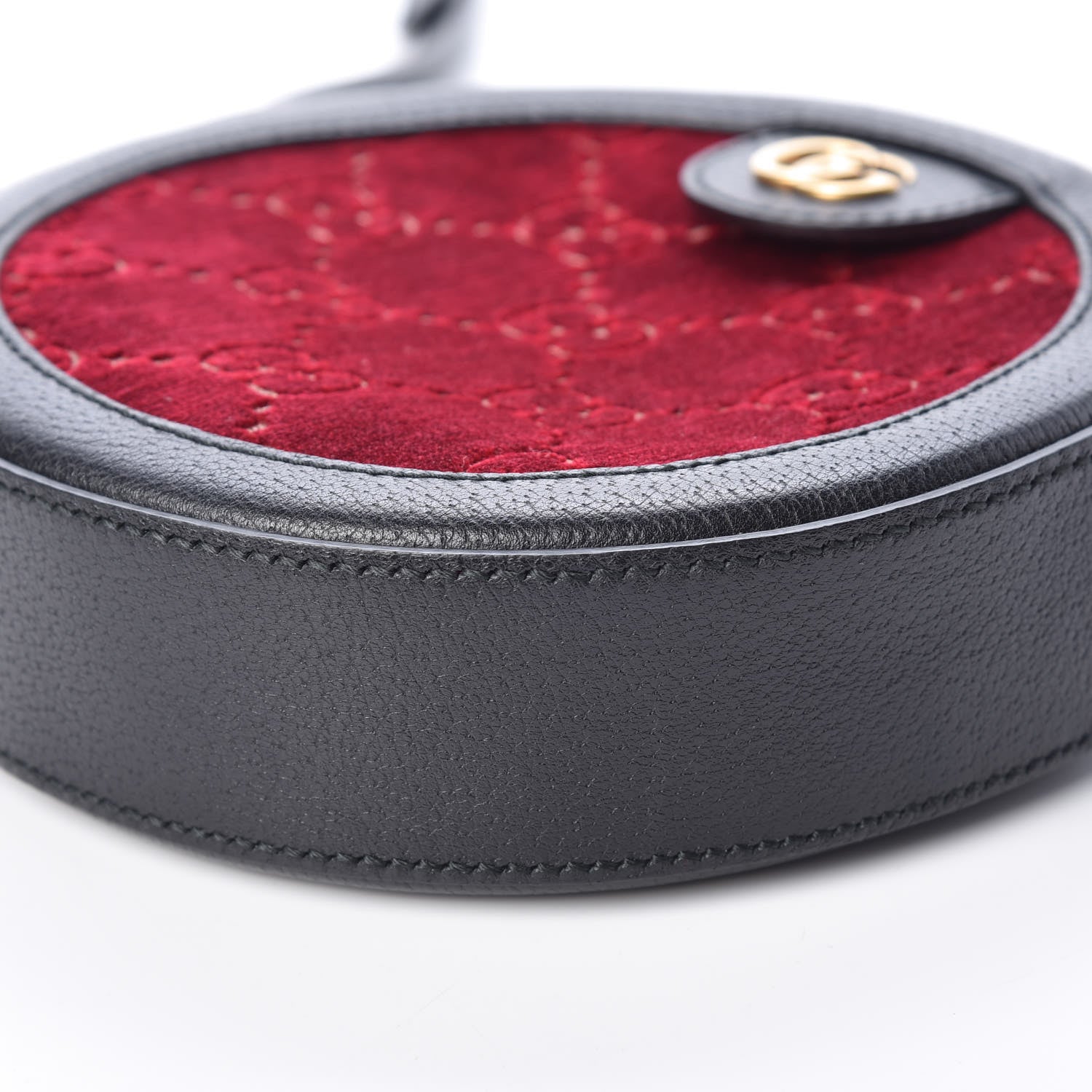 Gucci Velvet GG Monogram Textured Calfskin Round Shoulder Bag Red Cipria Black 6 of 10
