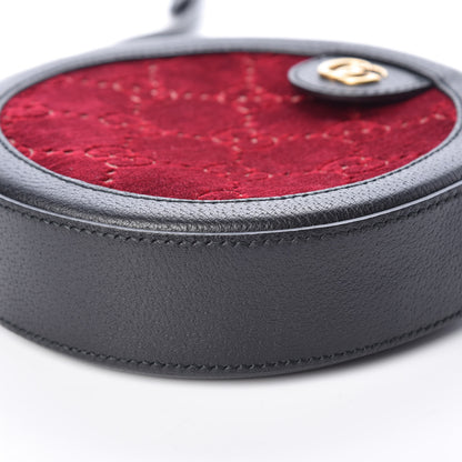 Gucci Velvet GG Monogram Textured Calfskin Round Shoulder Bag Red Cipria Black 6 of 10