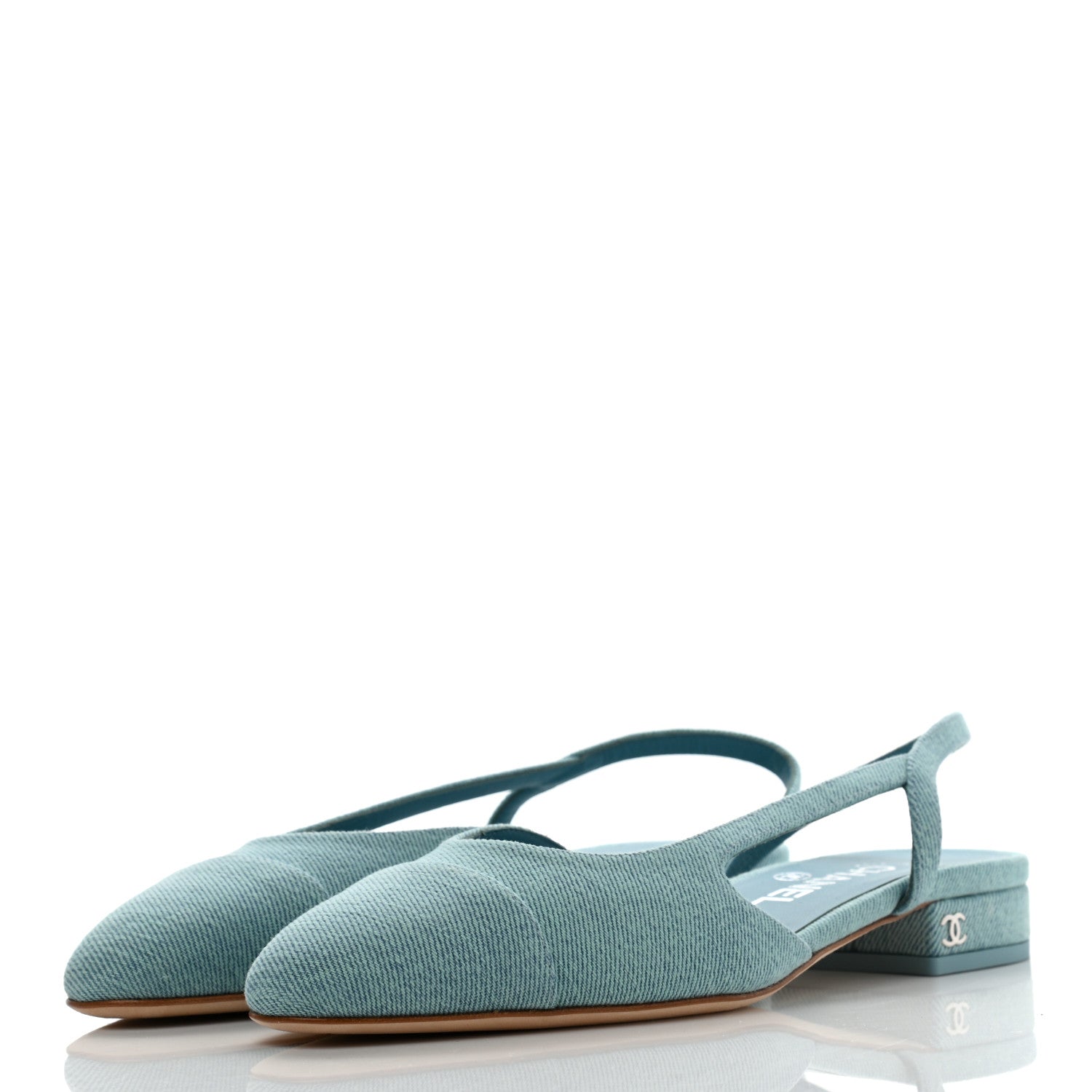 Chanel Denim Cap Toe CC Slingback Flats 36.5 Blue 3 of 7