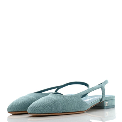 Chanel Denim Cap Toe CC Slingback Flats 36.5 Blue 3 of 7