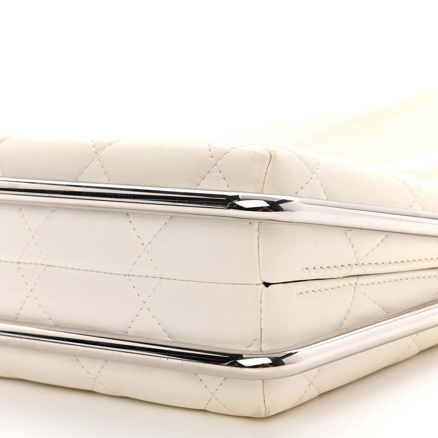 Quilted Lambskin Metal Bar Clutch Bag White