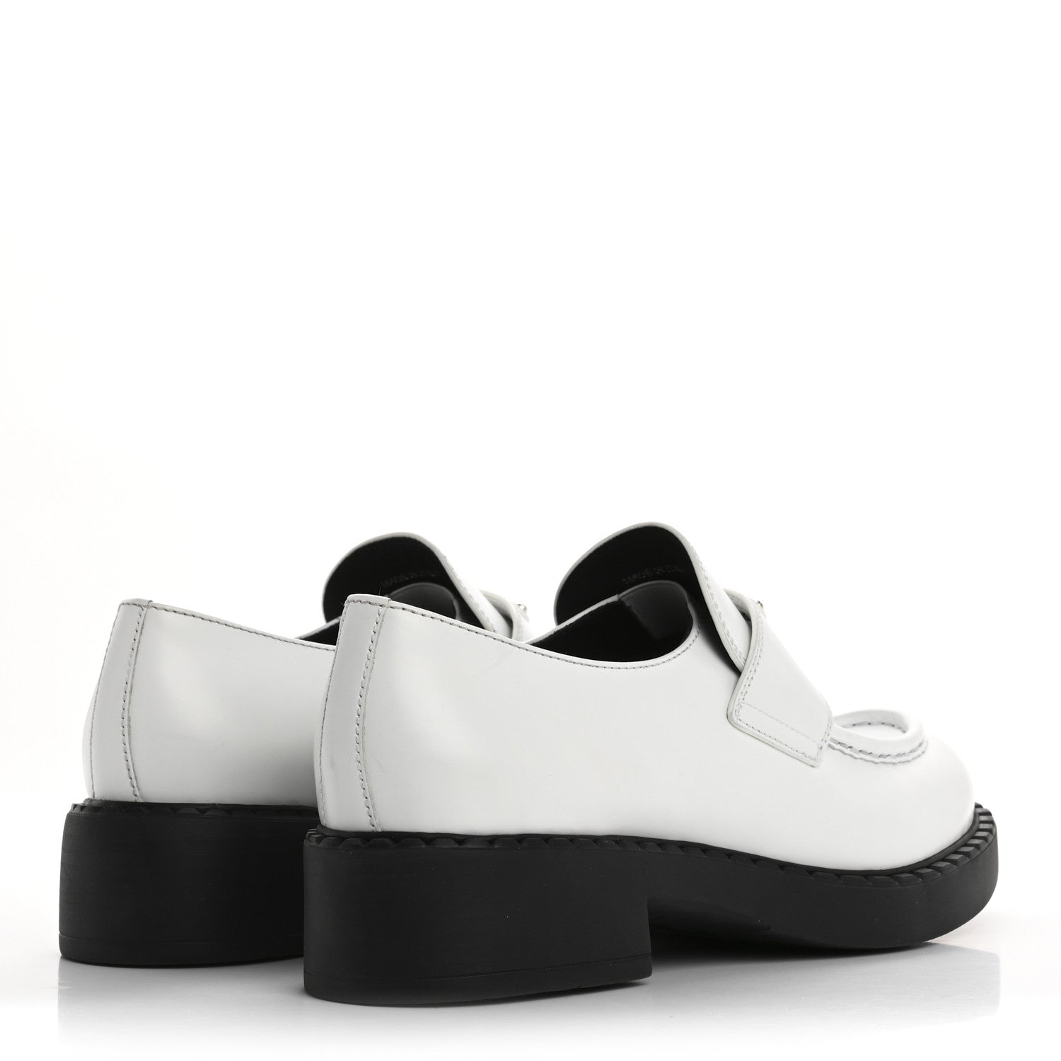 Prada Spazzolato Metal Triangle Logo 50mm Loafers 40.5 White Black 5 of 13